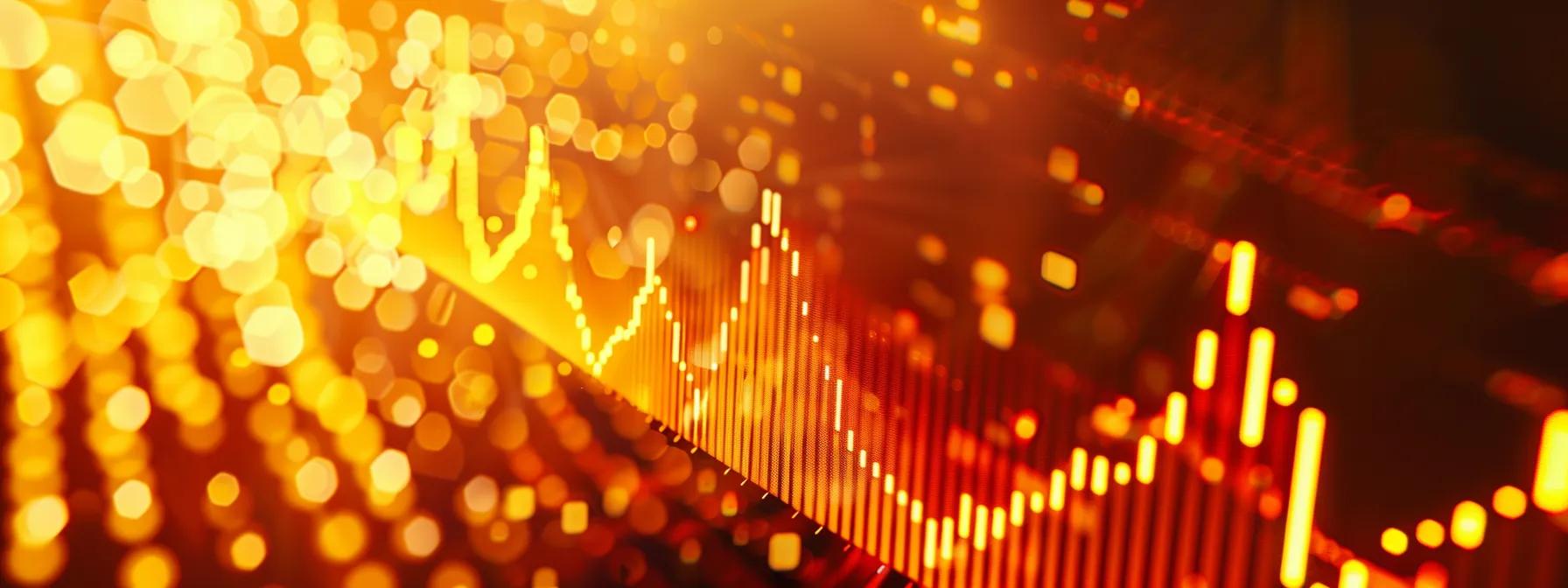 a dramatic close-up of a vibrant stock market graph soaring upward under warm golden light, symbolizing the financial benefits and opportunities of extended stock ownership. a dramatic close-up of a vibrant stock market graph soaring upward under warm golden light, symbolizing the financial benefits and opportunities of extended stock ownership.