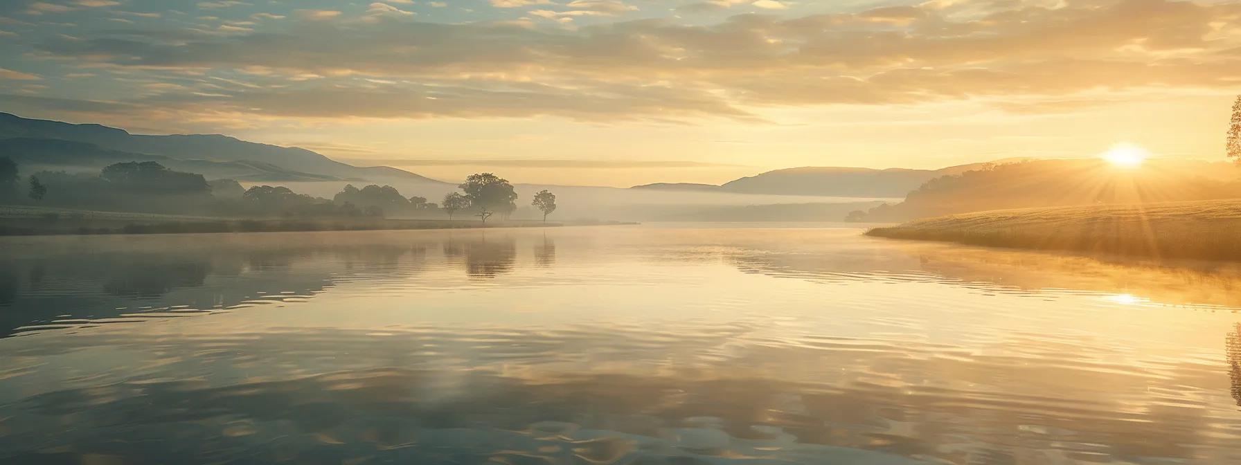 a serene landscape at sunrise, featuring a tranquil lake reflecting the soft golden light, symbolizing peace of mind and long-term stability in investment, with gentle ripples signifying the calm journey of patient financial growth. a serene landscape at sunrise, featuring a tranquil lake reflecting the soft golden light, symbolizing peace of mind and long-term stability in investment, with gentle ripples signifying the calm journey of patient financial growth.