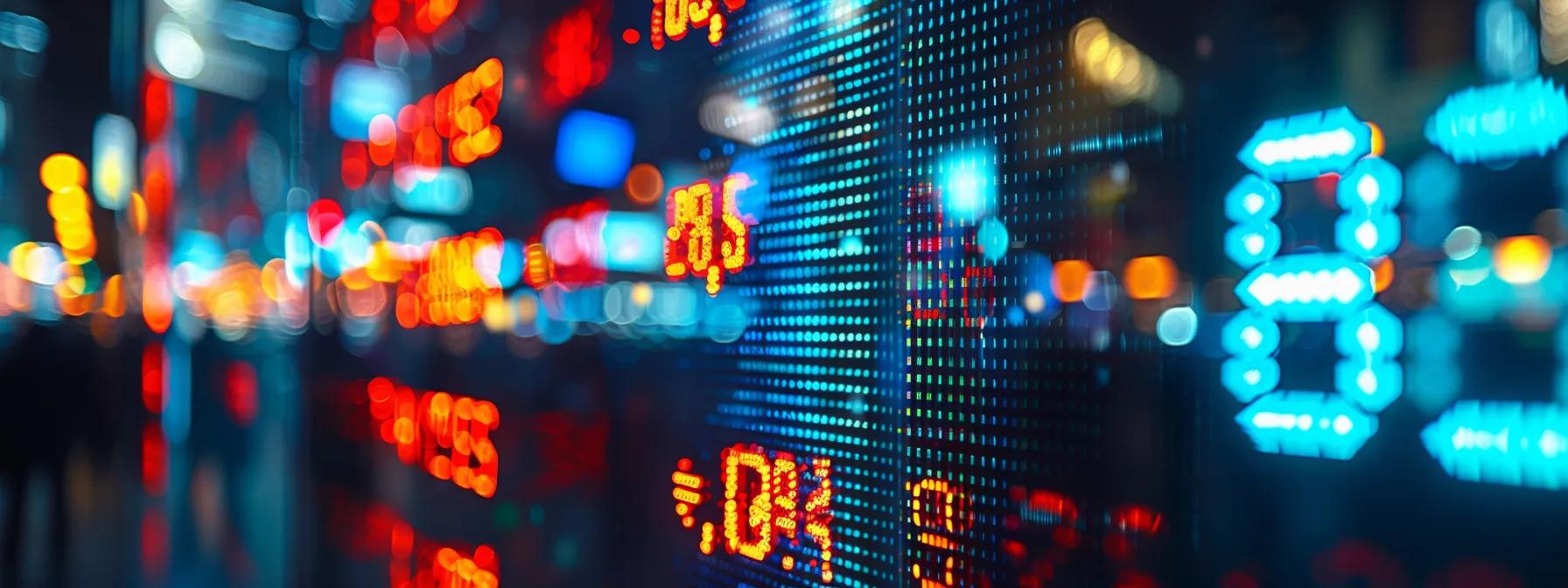 a visually striking close-up of a digital stock market screen displaying fluctuating alerts and signals, illuminated in vibrant colors against a dimly lit background, capturing the essence of investment strategy and market analysis. a visually striking close-up of a digital stock market screen displaying fluctuating alerts and signals, illuminated in vibrant colors against a dimly lit background, capturing the essence of investment strategy and market analysis.