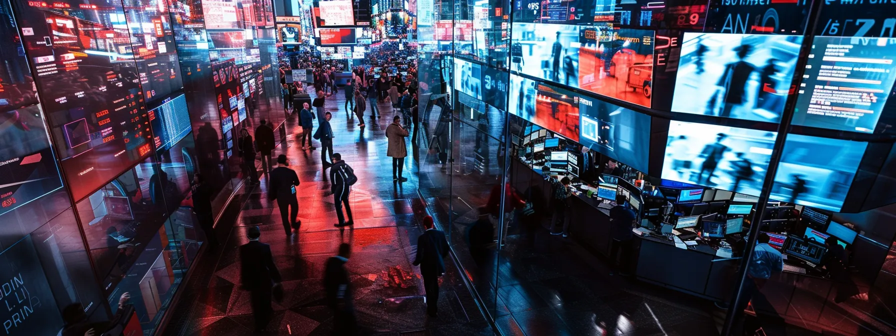 a dynamic, high-contrast image captures a bustling trading floor, with traders intently monitoring multiple screens displaying sms and email alerts, illuminated by vibrant notifications that convey urgency and engagement. a dynamic, high-contrast image captures a bustling trading floor, with traders intently monitoring multiple screens displaying sms and email alerts, illuminated by vibrant notifications that convey urgency and engagement.