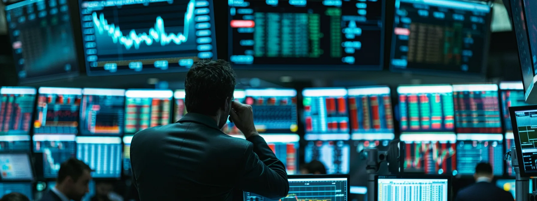 a dynamic trading room filled with focused individuals monitoring multiple screens, illuminated by the glow of market data, showcasing the powerful impact of sms alerts on stock trading success.