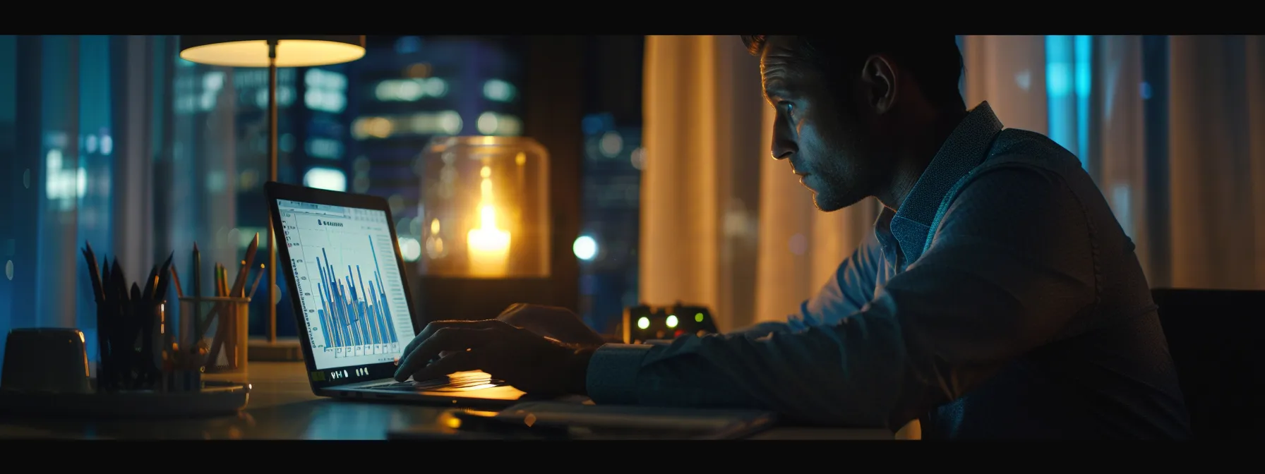 a focused investor reviews various subscription pricing models on a sleek laptop at a stylish desk, illuminated by soft, natural light filtering through a nearby window, emphasizing the clarity of charts and alerts displayed on the screen.