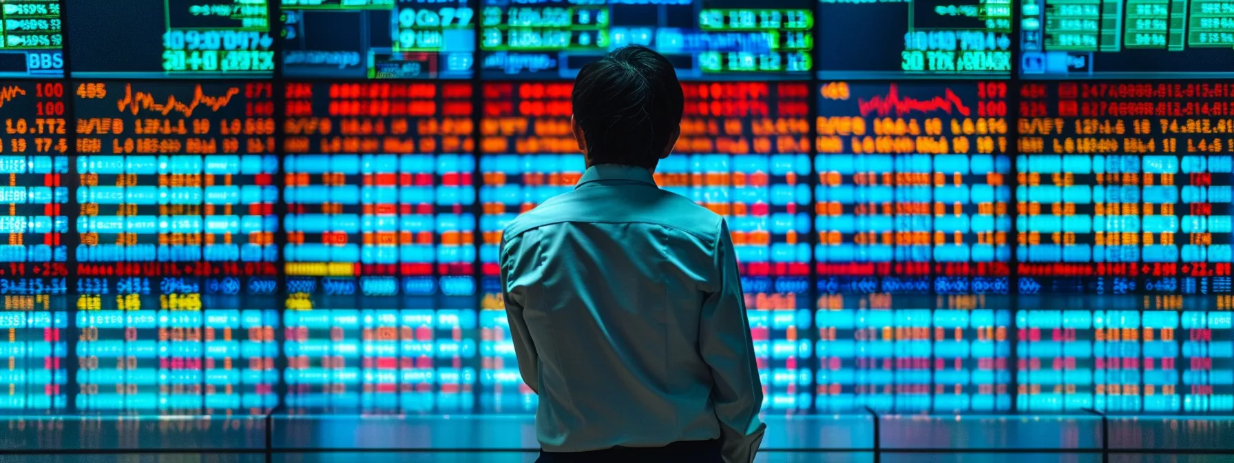 a focused trader attentively monitors a sleek digital dashboard illuminated by vibrant alerts, each symbolizing tailored investment strategies amidst a backdrop of fluctuating stock market data. a focused trader attentively monitors a sleek digital dashboard illuminated by vibrant alerts, each symbolizing tailored investment strategies amidst a backdrop of fluctuating stock market data.