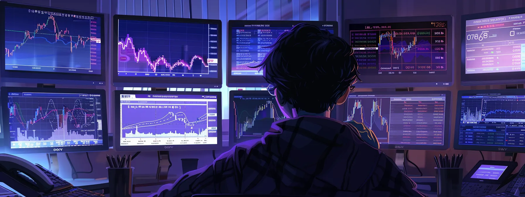 a focused trader reviews dynamic investment alerts on multiple screens, illuminated by soft, focused lighting, showcasing real-time market data and vibrant charts that depict swift movements and opportunities. a focused trader reviews dynamic investment alerts on multiple screens, illuminated by soft, focused lighting, showcasing real-time market data and vibrant charts that depict swift movements and opportunities.