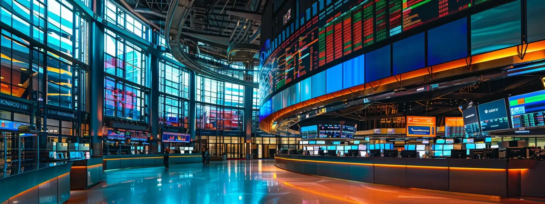 a futuristic digital trading room filled with vibrant holographic screens displaying real-time stock alerts and advanced ai analytics, illuminated by a sleek, ambient light that enhances the sense of innovation and urgency in investment technology.
