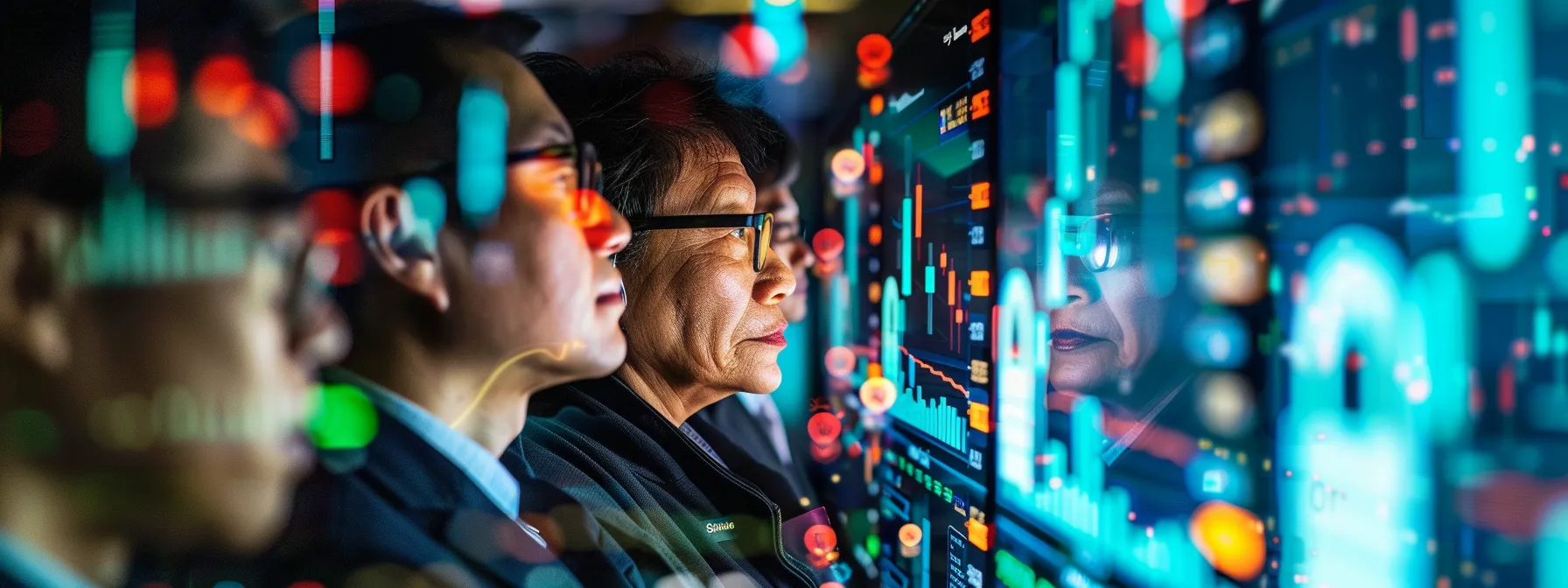 a group of diverse traders intently analyzes digital screens displaying stock alerts, surrounded by visual representations of security locks and email icons, illuminated by a dynamic array of blue and green light that conveys a sense of urgency and caution in protecting personal information. a group of diverse traders intently analyzes digital screens displaying stock alerts, surrounded by visual representations of security locks and email icons, illuminated by a dynamic array of blue and green light that conveys a sense of urgency and caution in protecting personal information.