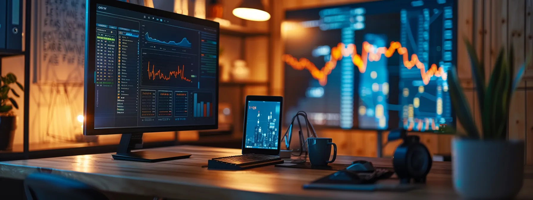a sleek, modern desktop setup showcases a vibrant screen displaying customizable investment alerts, illuminated by soft ambient lighting, emphasizing a focused and proactive approach to personal finance management.