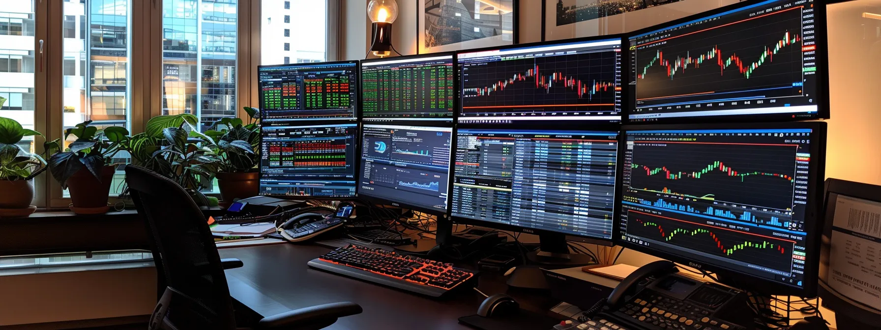 a sleek, modern trading desk bathed in soft ambient light showcases multiple high-resolution screens displaying dynamic graphs and real-time alert notifications, symbolizing the fast-paced world of trading technology. a sleek, modern trading desk bathed in soft ambient light showcases multiple high-resolution screens displaying dynamic graphs and real-time alert notifications, symbolizing the fast-paced world of trading technology.