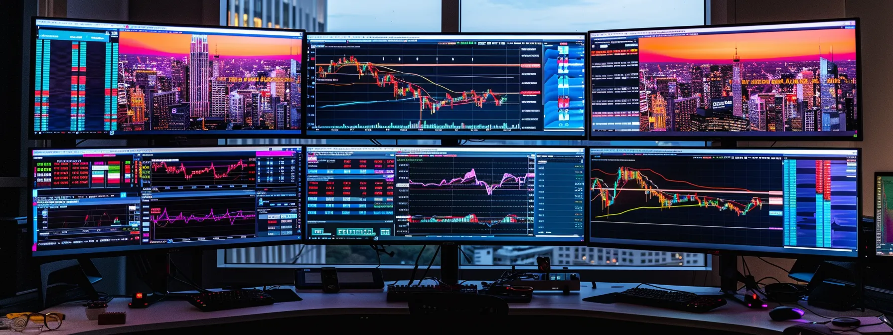 a sleek, modern trading platform dashboard is illuminated by vibrant colors, with data charts and user reviews prominently displayed, conveying the essence of informed decision-making and user experience in stock trading.