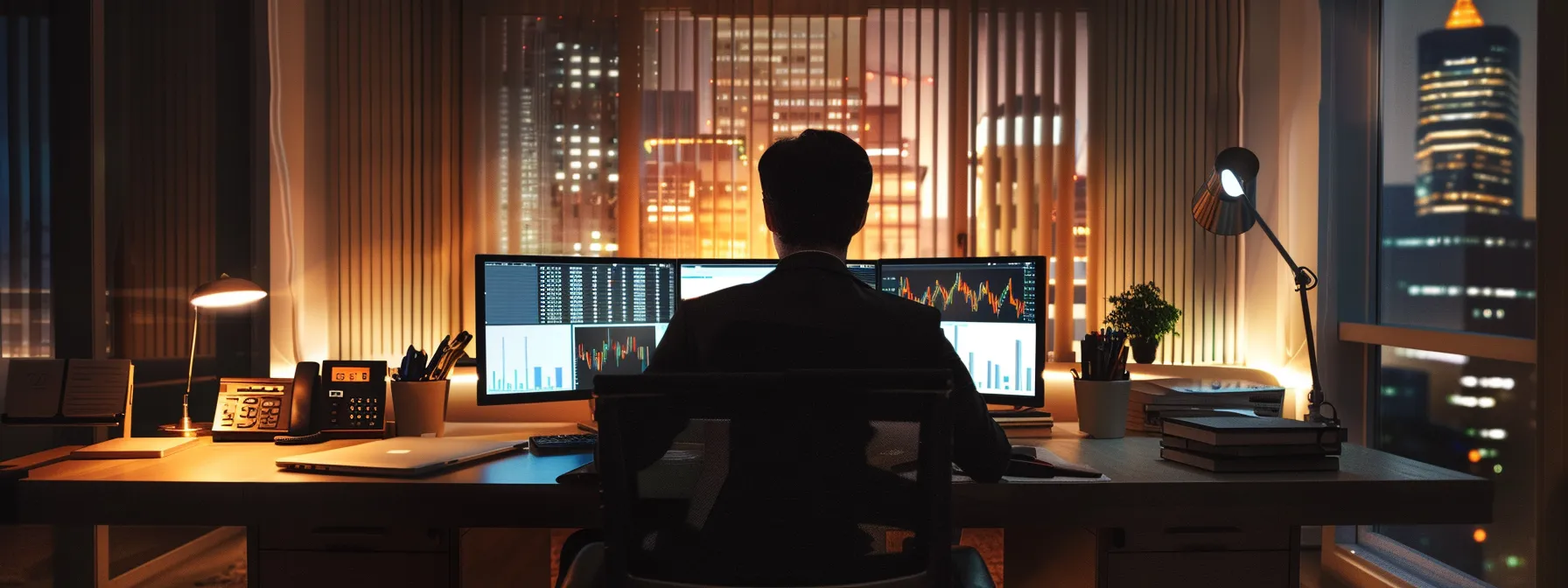 a sophisticated investor sitting at a sleek desk, intently analyzing a vibrant screen displaying customizable investment alerts, with dynamic graphs and notifications glowing in a well-lit, modern office environment. a sophisticated investor sitting at a sleek desk, intently analyzing a vibrant screen displaying customizable investment alerts, with dynamic graphs and notifications glowing in a well-lit, modern office environment.