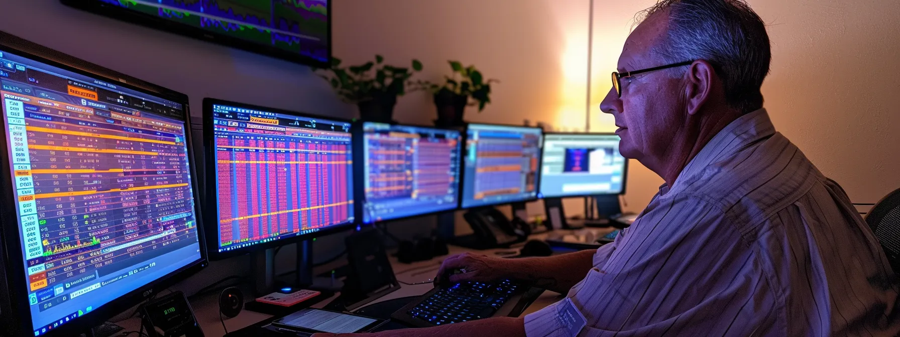a thoughtful trader analyzes multiple screens displaying comparative charts and user reviews for email stock alert services, illuminated by the soft glow of dim office lights, emphasizing a strategic approach to market evaluation. a thoughtful trader analyzes multiple screens displaying comparative charts and user reviews for email stock alert services, illuminated by the soft glow of dim office lights, emphasizing a strategic approach to market evaluation.