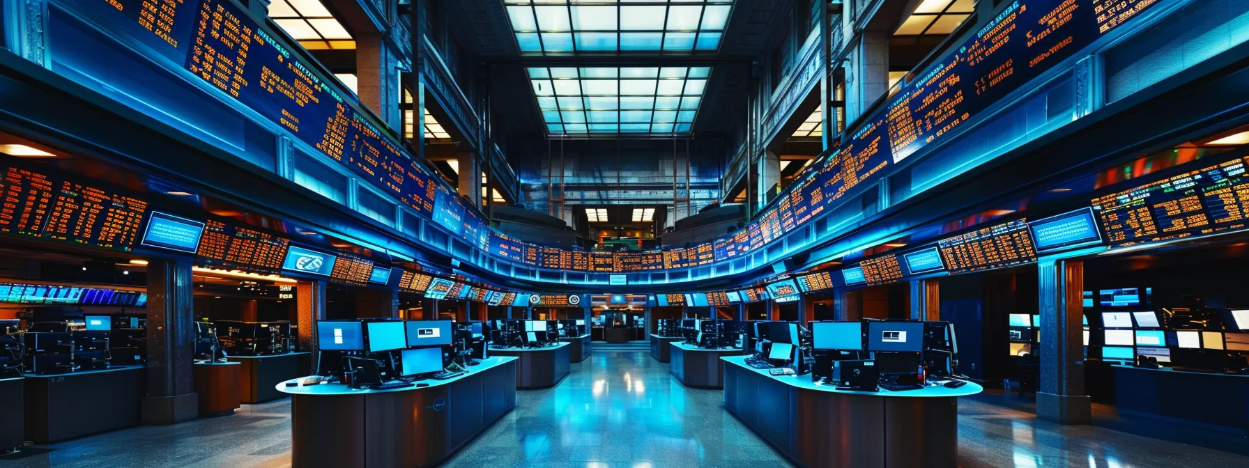 a vibrant, high-tech trading room filled with glowing screens displaying real-time performance data and customized alerts, illuminated by soft blue lighting to emphasize a focused and dynamic atmosphere of investment analysis.