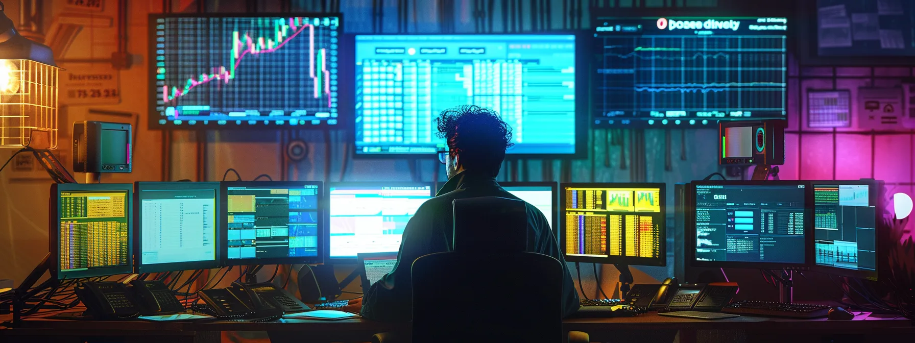 a vibrant trading desk scene showcases a trader intently monitoring multiple screens displaying dynamic email and text alerts, with glowing stock charts and rapid notification icons emphasizing the urgency and strategic decision-making in trading. a vibrant trading desk scene showcases a trader intently monitoring multiple screens displaying dynamic email and text alerts, with glowing stock charts and rapid notification icons emphasizing the urgency and strategic decision-making in trading.