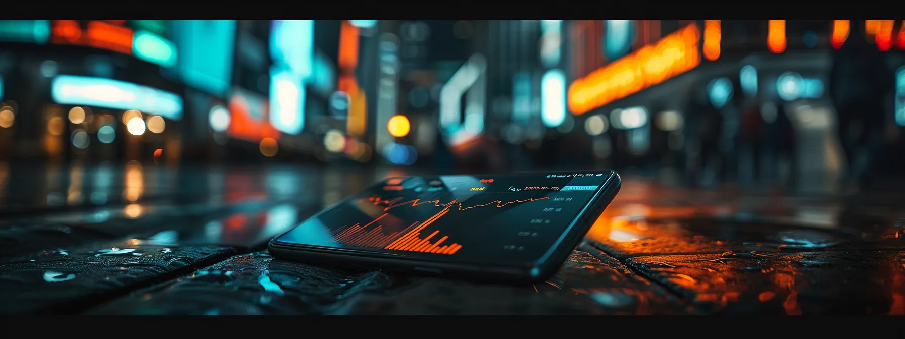 a visually striking scene of a glowing smartphone displaying stock market data, set against a bustling trading floor backdrop, emphasizing the urgency and precision of real-time sms trading alerts.